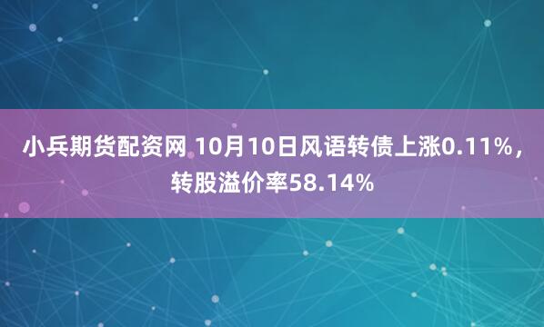 小兵期货配资网 10月10日风语转债上涨0.11%，转股溢价率58.14%