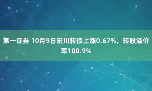 第一证券 10月9日宏川转债上涨0.67%，转股溢价率100.9%